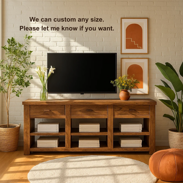 Handcrafted Solid Wood TV Stand with Drawers – Rustic Media Console for Modern Living Room