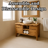 Handcrafted Solid Wood Bathroom Vanity with Live Edge Oak Top and Storage Shelves