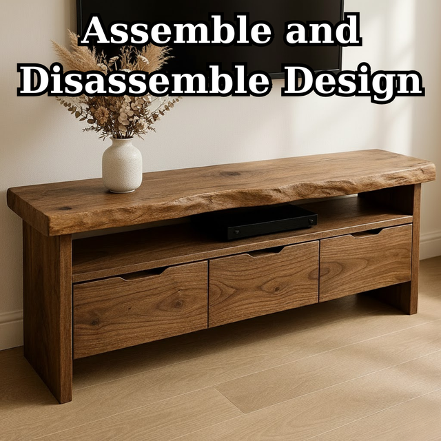 Handcrafted Solid Wood TV Stand with Live Edge Walnut Top and 3 Drawers