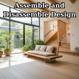 Handcrafted Solid Wood Sofa – Low Japanese Style Couch with Minimalist Design and Linen Cushions