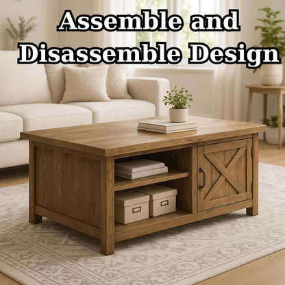 Handcrafted Solid Wood Coffee Table – Farmhouse Style with Storage Drawer and Shelves