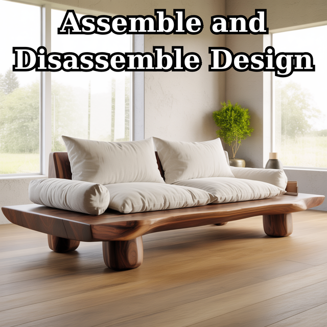 Handcrafted Solid Walnut Sofa – Low Organic Wood Couch with Linen Cushions and Rounded Legs