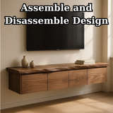 Handcrafted Solid Wood Floating TV Stand with Live Edge Walnut Top