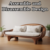 Handcrafted Solid Wood Sofa – Modern Organic Wood Couch with Smooth Curves and Linen Cushions