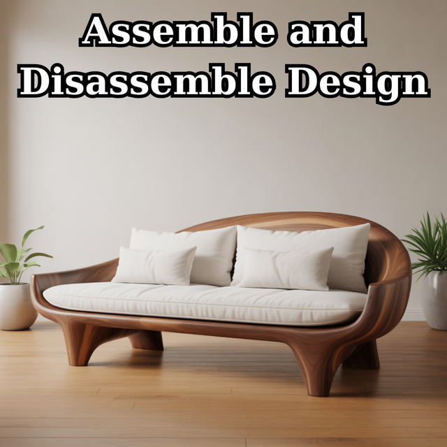 Handcrafted Solid Wood Sofa – Modern Organic Wood Couch with Smooth Curves and Linen Cushions