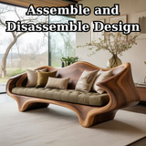 Handcrafted Solid Wood Sofa – Sculptural Organic Wood Couch with Artistic Curves and Cushion Seat