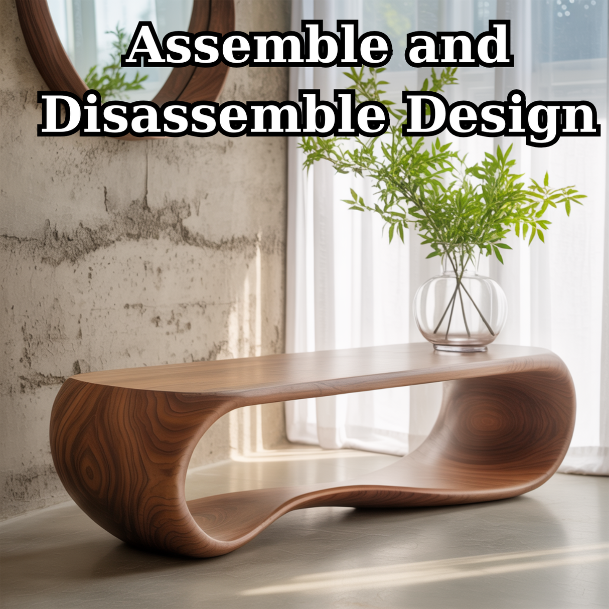 Handcrafted Solid Wood Bench – Sculptural Modern Walnut Wave Table