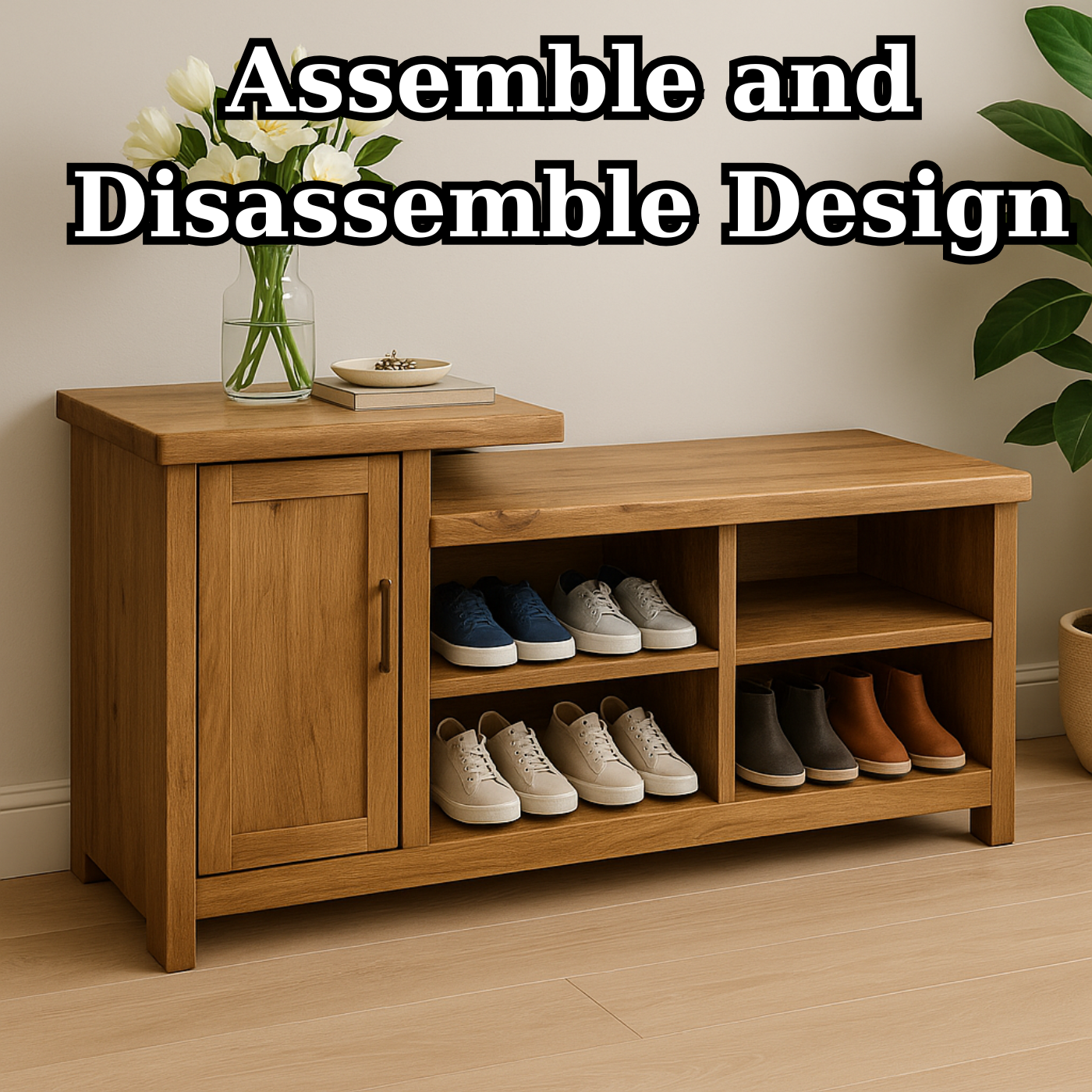 Handcrafted Solid Wood Bench – Entryway Storage, Cabinet & Shoe Cubbies