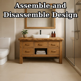 Handcrafted Solid Wood Bathroom Vanity - Live Edge Storage Cabinet with 6 Drawers & Shelf