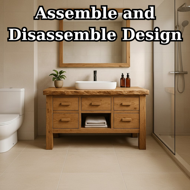 Handcrafted Solid Wood Bathroom Vanity - Live Edge Storage Cabinet with 6 Drawers & Shelf