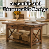 Handcrafted Solid Wood Kitchen Island - X-Base Design & Dark Finish