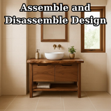 Handcrafted Solid Wood Bathroom Vanity with Live Edge Walnut Top and Open Shelf