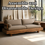 Handcrafted Solid Wood Sofa – Rustic Live Edge Wood Couch with Modern Minimalist Cushion Design