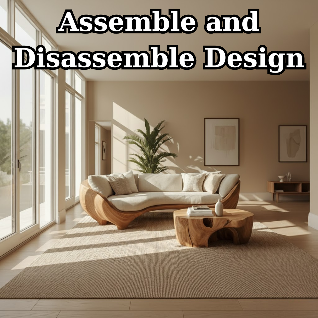 Handcrafted Solid Walnut Sofa – Modern Sculptural Wood Couch with Smooth Organic Curves