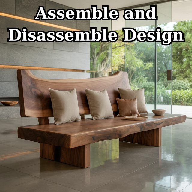 Handcrafted Solid Wood Sofa – Rustic Live Edge Wood Bench Couch with Sculpted Backrest Design