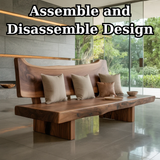 Handcrafted Solid Wood Sofa – Rustic Live Edge Wood Bench Couch with Sculpted Backrest Design