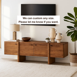 Handcrafted Solid Wood TV Stand – Modern Floating Media Console with Sculptural Base Design