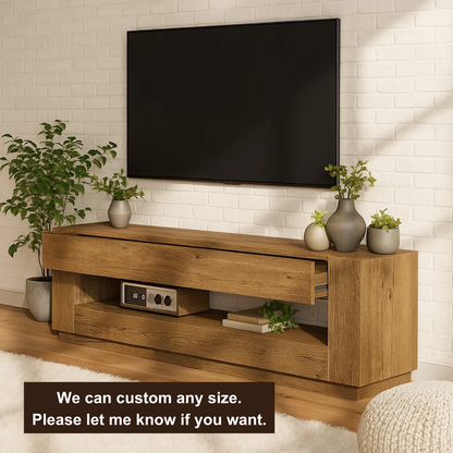 Handcrafted Solid Wood TV Stand – Modern Minimalist Media Console with Hidden Storage Shelf