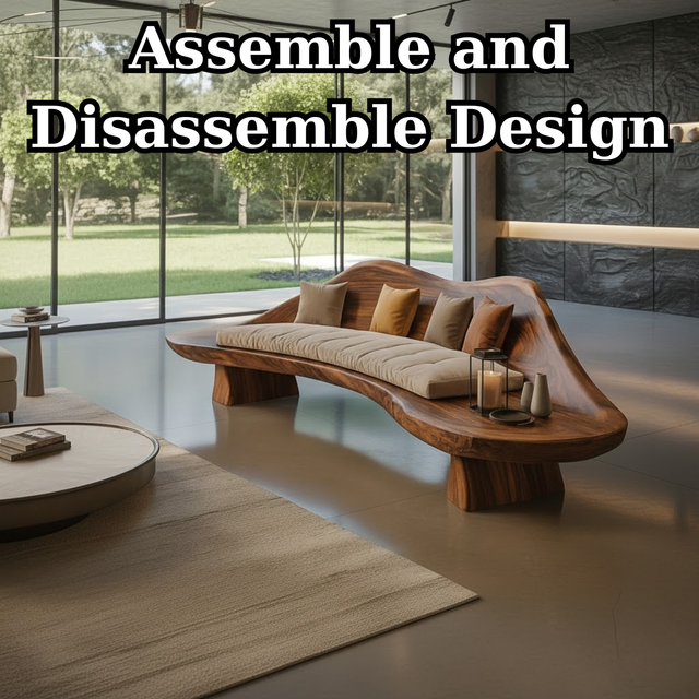 Handcrafted Solid Wood Sofa – Sculptural Wave-Form Wood Couch with Organic Curves and Cushion Seat