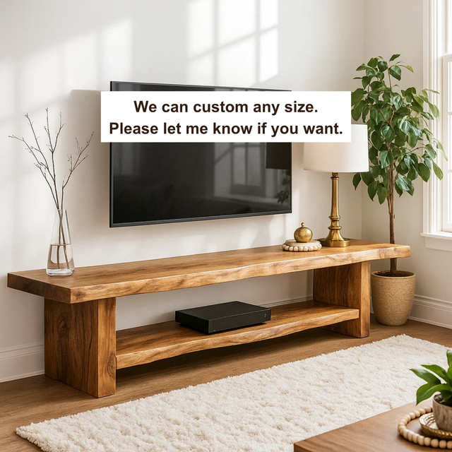 Handcrafted Solid Wood Live Edge TV Stand – Minimalist Organic Media Console for Living Room