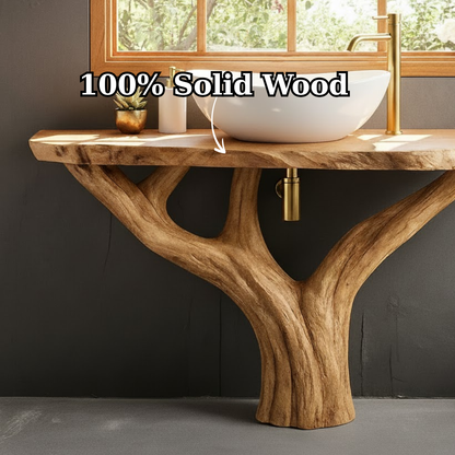 Handcrafted Solid Wood Bathroom Vanity - Unique Live Edge Tree Root Console
