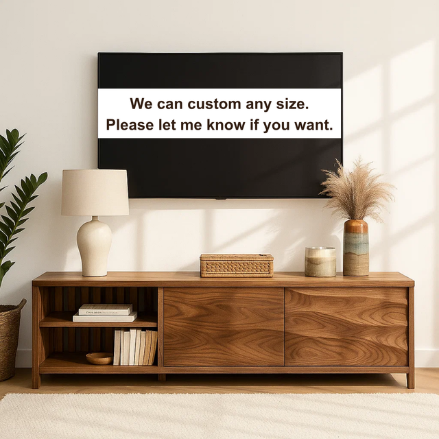 Handcrafted Solid Wood TV Stand – Modern Slatted Media Console with Sliding Doors Design