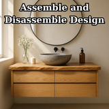 Handcrafted Solid Wood Floating Bathroom Vanity with Live Edge Top - Minimalist Modern Design