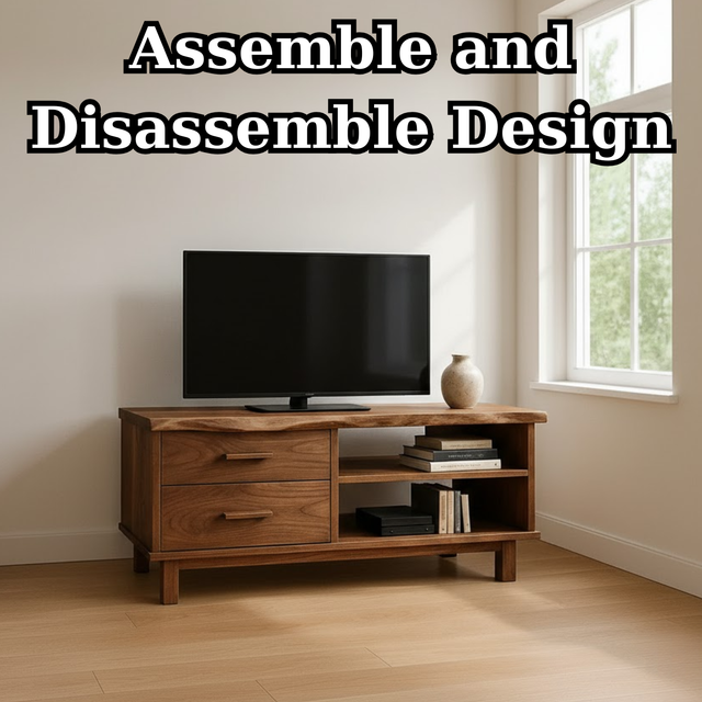 Handcrafted Solid Wood TV Stand with Live Edge Walnut Top and Open Shelves