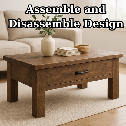 Handcrafted Solid Wood Coffee Table – Rustic Modern Storage with Single Drawer