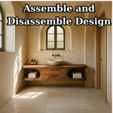 Handcrafted Solid Wood Floating Vanity - Organic Console with Curved Edges and Storage Nooks