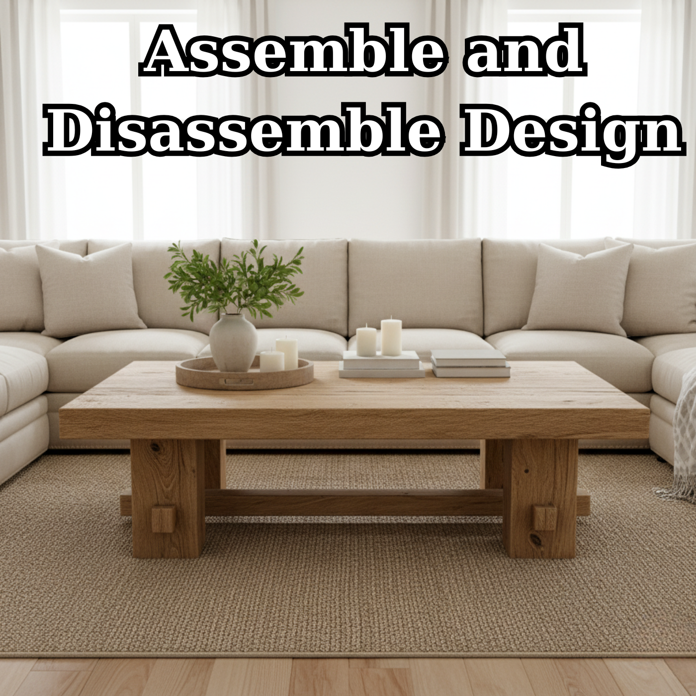 Handcrafted Solid Wood Coffee Table – Rustic Farmhouse Block Design for Living Room