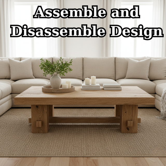 Handcrafted Solid Wood Coffee Table – Rustic Farmhouse Block Design for Living Room