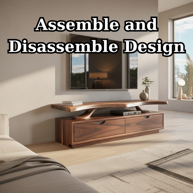 Handcrafted Solid Wood TV Stand with Sculpted Live-Edge Floating Shelf