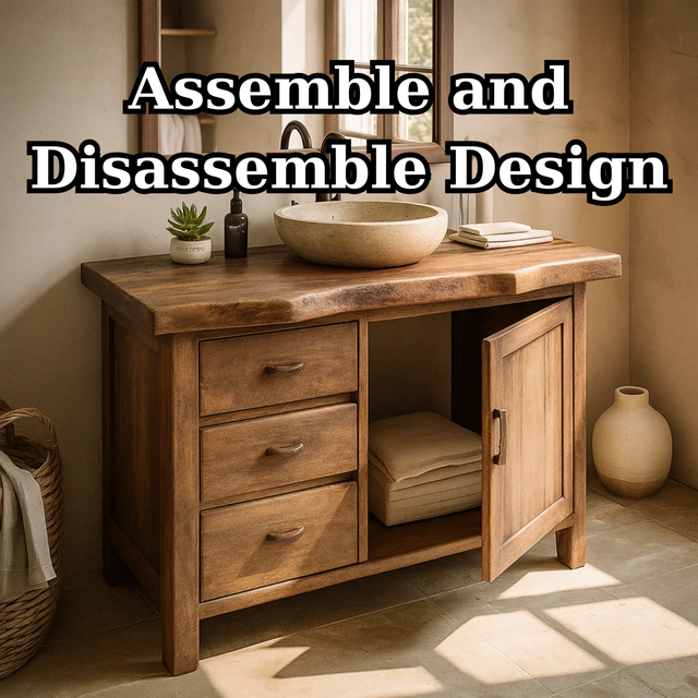 Handcrafted Solid Wood Bathroom Vanity with Live-Edge Top and Storage Drawers