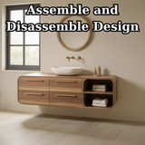 Handcrafted Solid Walnut Floating Vanity: Minimalist Gold Handle Bathroom Storage
