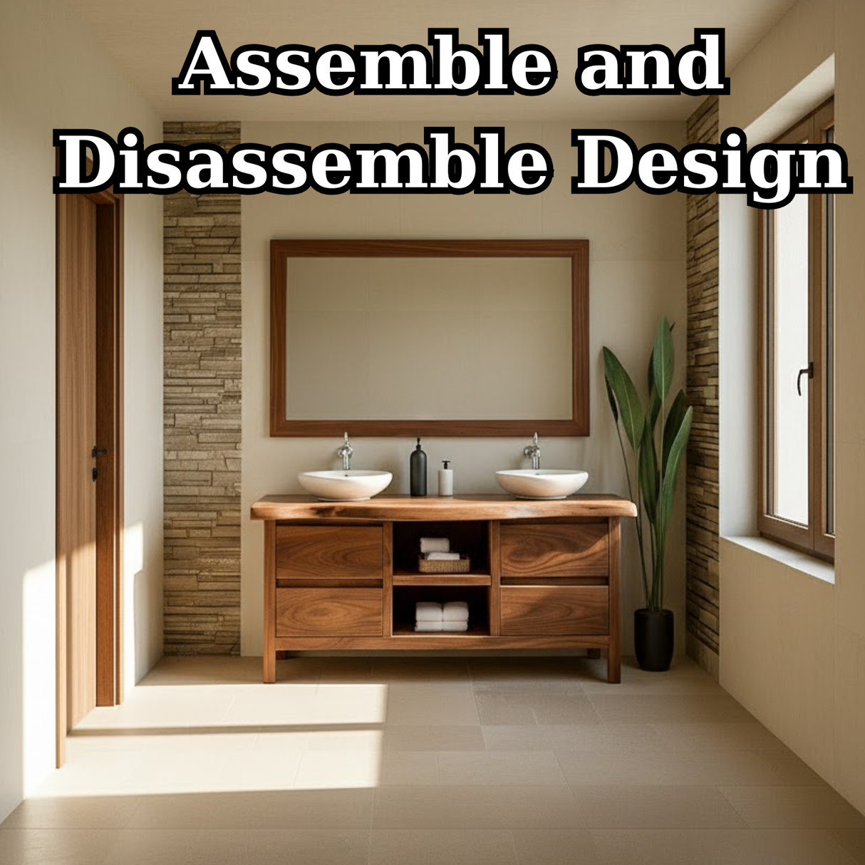 Handcrafted Solid Wood Bathroom Vanity - Live Edge Walnut, Drawers & Open Shelving