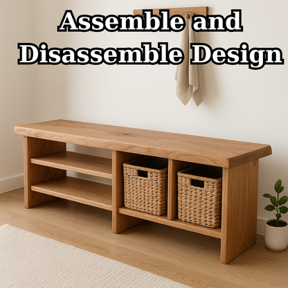 Handcrafted Solid Wood Bench – Minimalist Seating with Open Cubby Organiser