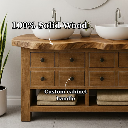 Handcrafted Solid Wood Live Edge Double Vanity - 8 Drawer Storage