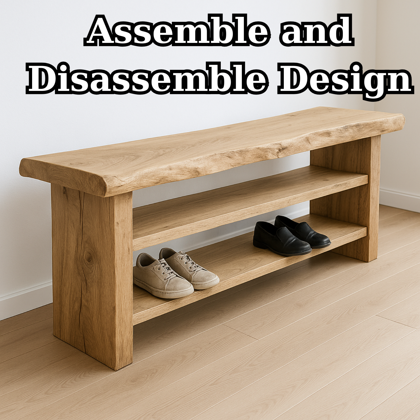 Handcrafted Solid Wood Entryway Bench with Shoe Storage – Natural Live-Edge Design