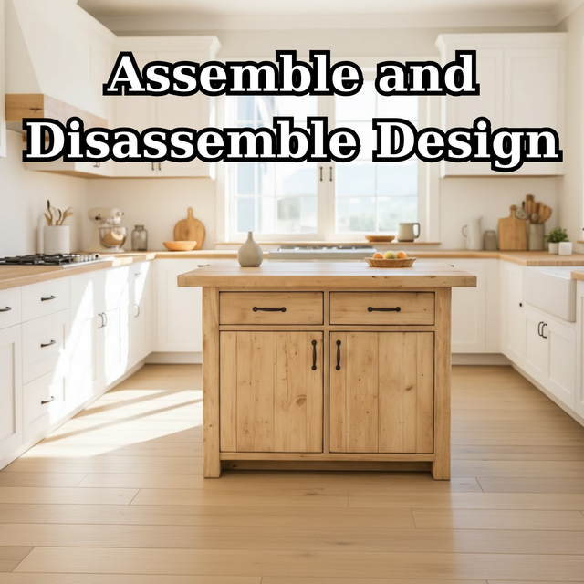 Handcrafted Solid Wood Kitchen Island with Dual Drawers and Spacious Cabinet Storage