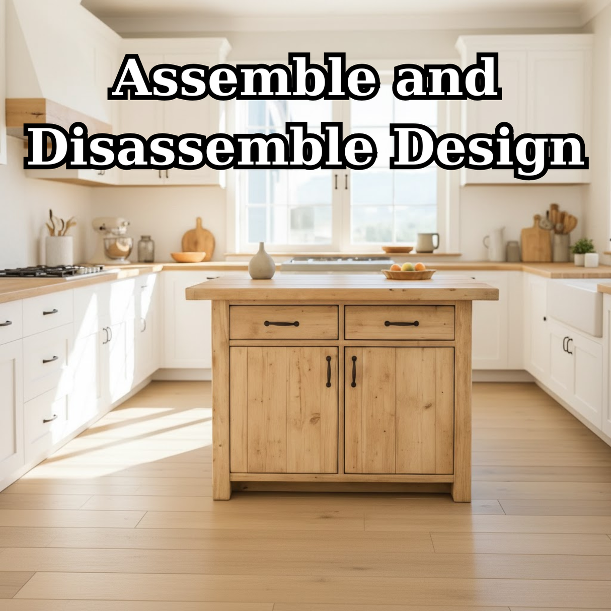 Handcrafted Solid Wood Kitchen Island with Dual Drawers and Spacious Cabinet Storage