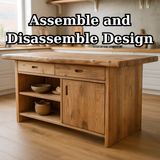 Handcrafted Solid Wood Kitchen Island with Open Shelves and Sliding-Door Storage