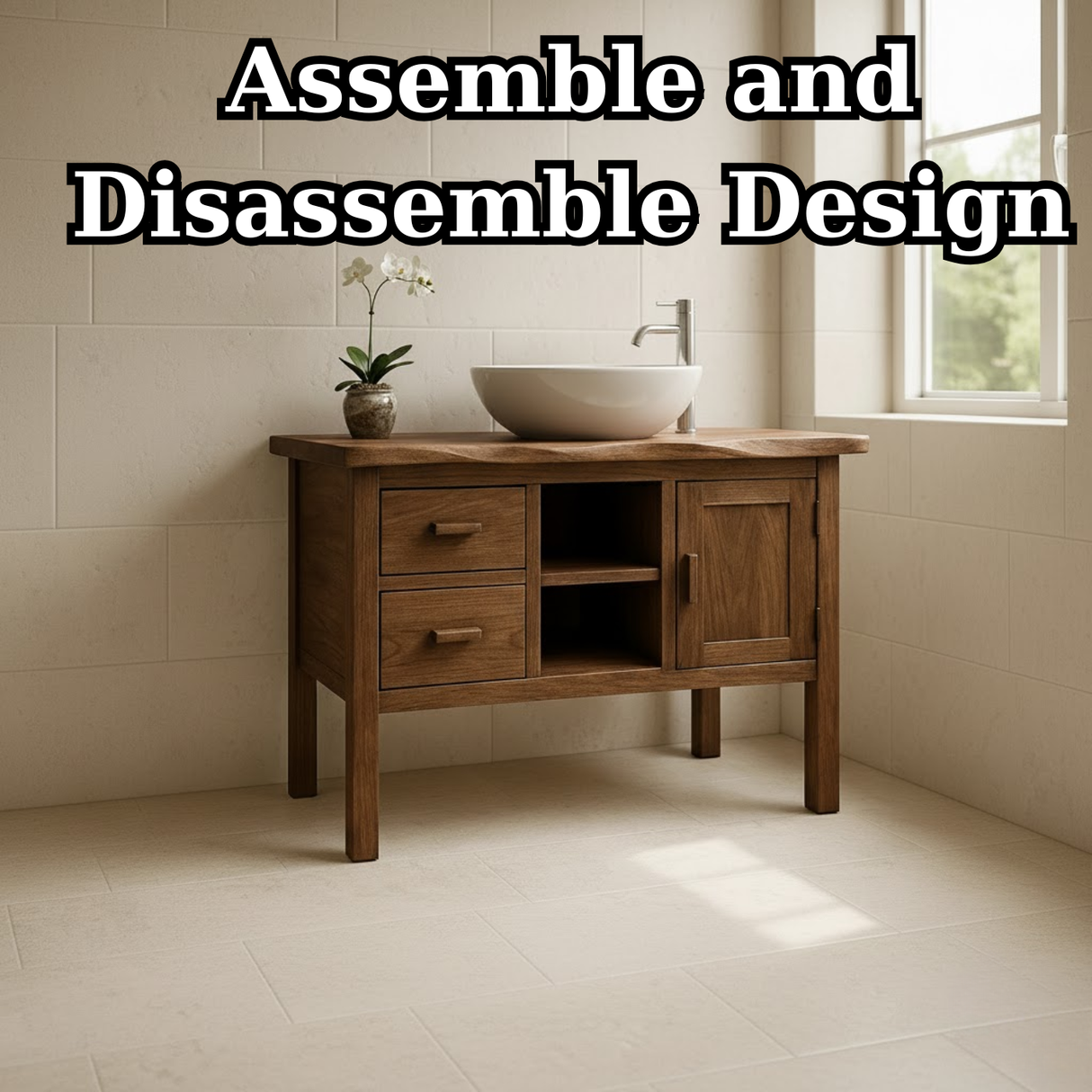 Handcrafted Solid Wood Bathroom Vanity - Live Edge Top, 2 Drawers & Open Frame Shelving (Copy)