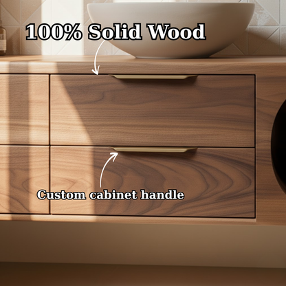 Handcrafted Solid Wood Floating Vanity - Modern Curve Single Sink Cabinet