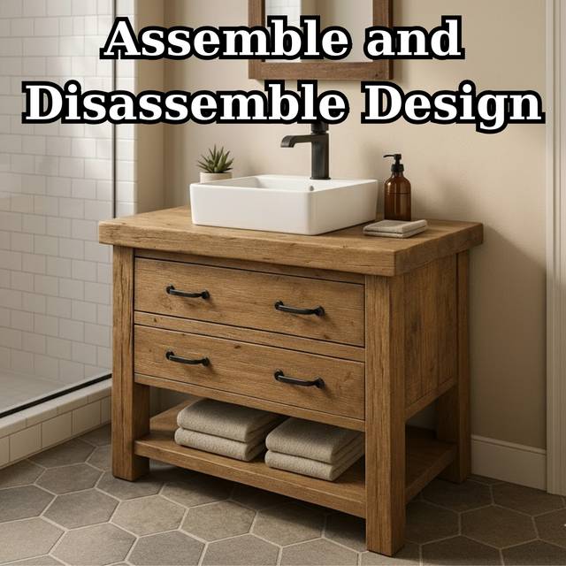 Handcrafted Solid Wood Bathroom Vanity with Rustic Oak Finish