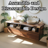 Handcrafted Solid Wood Floating Bathroom Vanity with Open Shelves & Soft-Close Drawers