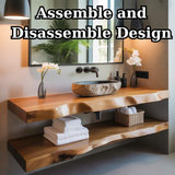 Handcrafted Solid Wood Floating Vanity, Organic Live Edge Vessel Sink Console