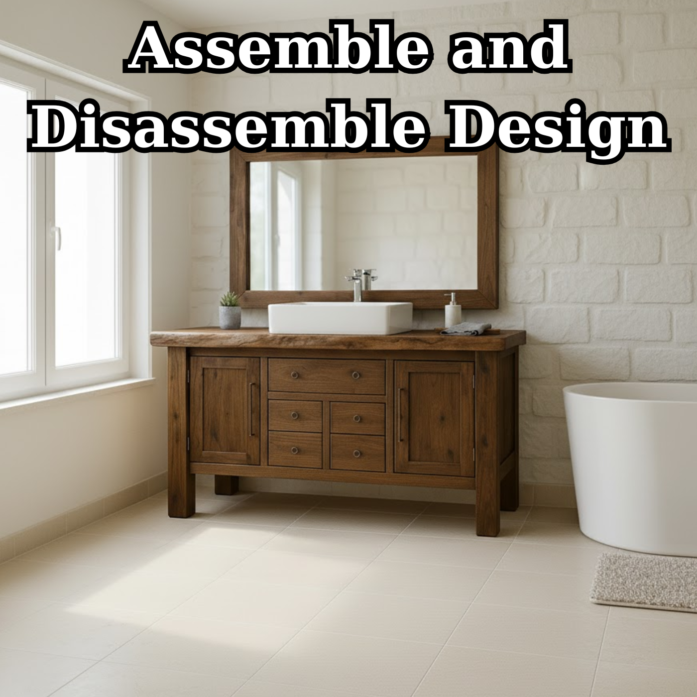 Handcrafted Solid Wood Bathroom Vanity - Live Edge Top, Cabinets, Drawers & Vessel Sink Base