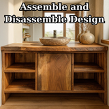 Handcrafted Solid Wood Bathroom Vanity with Central Sliding Door & Open Storage Shelves