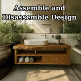 Handcrafted Solid Wood Floating Vanity, Organic Live Edge Bathroom Console with Storage